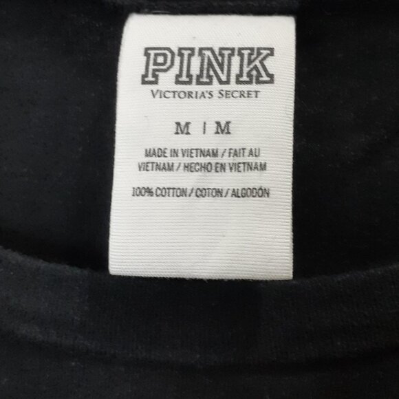 Victoria's Secret PINK Shirt Long Sleeve Black, White Logo SZ Med Cotton Hi Lo - Picture 6 of 7
